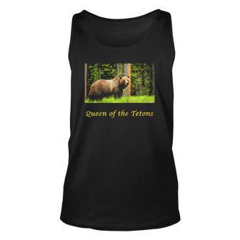 399 Queen Of The Tetons Grizzly Bear Raglan Baseball Tee Unisex Tank Top | Mazezy