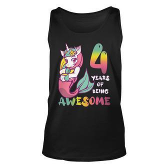 4 Years Old Girl Mermaid Unicorn 4Th Birthday Unicorn Party T-Shirt Unisex Tank Top - Seseable