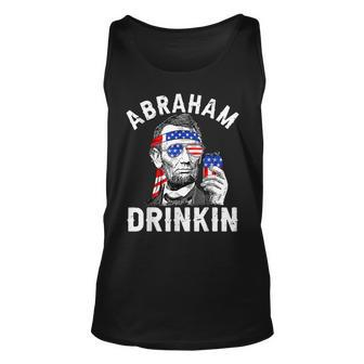 4Th Of July Abraham Drinking Merica Abe Lincoln Beer Lover Unisex Tank Top - Seseable