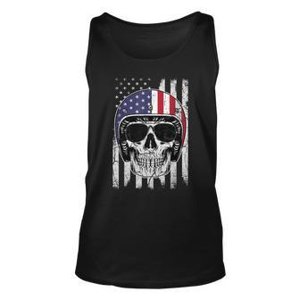 4Th Of July American Flag Skull Motorcycle T Men Dad Unisex Tank Top - Seseable