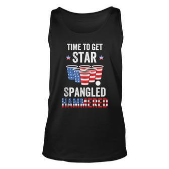 4Th Of July Beer Pong Time To Get Star Spangled Hammered Unisex Tank Top - Seseable