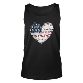 4Th Of July For Women American Flag Floral Heart Gift Unisex Tank Top | Mazezy