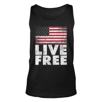4Th Of July Gift For Men Women Live Free American Flag Gift Unisex Tank Top - Seseable