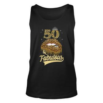 50 And Fabulous Queen Happy Birthday 50Th Leopard Sexy Lips Unisex Tank Top - Seseable