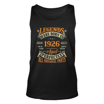 96Th Birthday Tee Vintage Legends Born In 1926 96 Years Old Unisex Tank Top | Mazezy