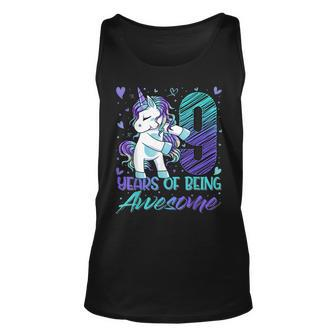 9Th Birthday 9 Year Old Girl Flossing Unicorn Party Unisex Tank Top - Seseable