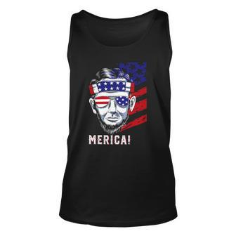Abraham Lincoln 4Th Of July Merica Men Women American Flag Unisex Tank Top | Mazezy