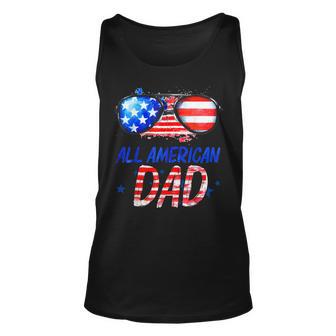 All American Dad 4Th Of July Sunglasses Usa Flag Watercolor Unisex Tank Top - Seseable