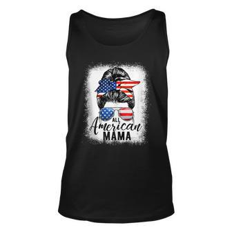 All American Mama Proud Mom Messy Bun Patriotic 4Th Of July Unisex Tank Top - Seseable