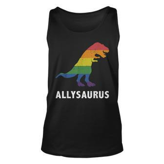 Allysaurus Dinosaur In Rainbow Flag For Ally Lgbt Pride Unisex Tank Top | Mazezy