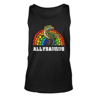 Allysaurus Dinosaur In Rainbow Flag For Ally Lgbt Pride V3 Unisex Tank Top - Seseable