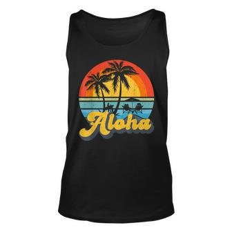 Aloha Hawaii Hawaiian Island Vintage Palm Tree Surfboard V2 Unisex Tank Top - Seseable