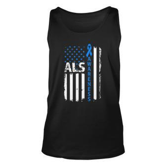 Als Awareness Blue Ribbon Us America Flag 2022 Gifts Unisex Tank Top | Mazezy