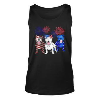 American Pitbull Dog Firework 4Th Of July Usa Flag Patriotic V2 Unisex Tank Top - Seseable