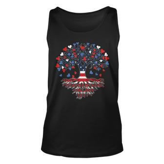 American Tree 4Th Of July Usa Flag Hearts Roots Patriotic Unisex Tank Top - Seseable