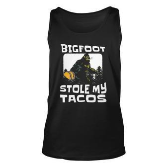 Bigfoot Stole My Tacos Funny Foodie Sci-Fi Sasquatch Unisex Tank Top | Mazezy