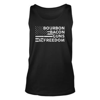 Bourbon Bacon Guns & Freedom 4Th Of July Patriotic Usa Flag Tank Top | Mazezy