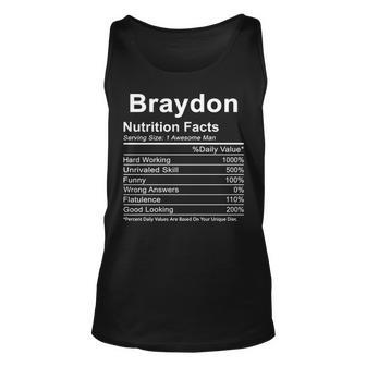 Braydon Name Funny Gift Braydon Nutrition Facts Unisex Tank Top - Seseable