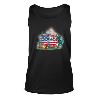 Camping 4Th Of July Camper Rv Car Camping American Flag Unisex Tank Top - Seseable