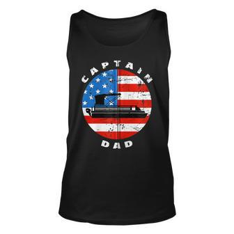 Captain Dad Pontoon Boat Retro Us Flag 4Th Of July Boating Zip Unisex Tank Top - Seseable