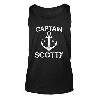 Captain Scotty Funny Birthday Personalized Name Boat Gift Unisex Tank Top | Mazezy
