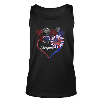 Caregiver Sunflower American Flag 4Th Of Julygifts Unisex Tank Top | Mazezy