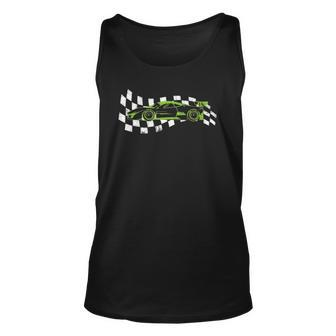 Checkered Flag Indiana With Racecar Unisex Tank Top | Mazezy