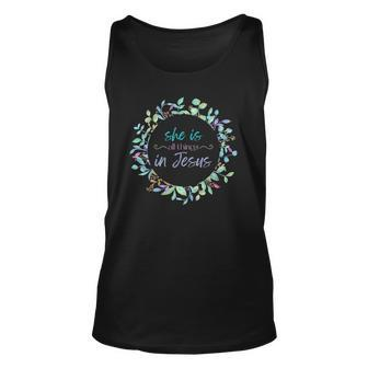 Christian She Is All Things In Jesus Gift Enough Worth Unisex Tank Top | Mazezy CA
