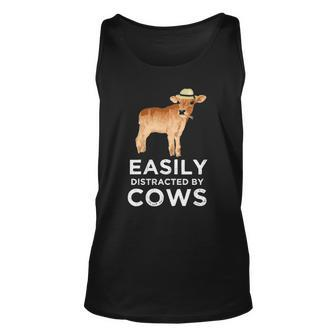 Cow Gifts For Women & Girls Cute Easily Distracted By Cows Unisex Tank Top | Mazezy