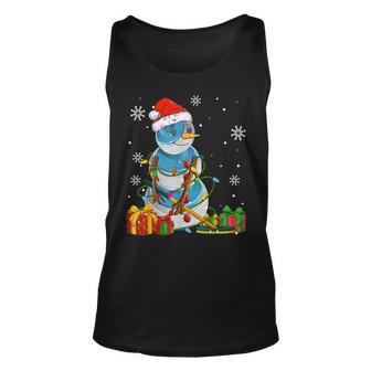 Curling Christmas Snowman Wearing Santa Hat Pajamas Unisex Tank Top - Thegiftio UK