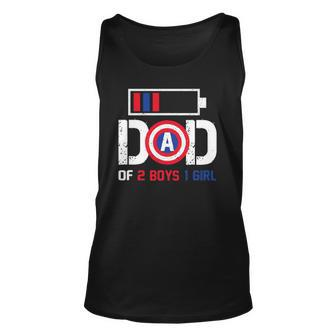 Dad Of 2 Boys 1 Girl Battery Usa Flag Father Day 4Th Of July Tank Top | Mazezy