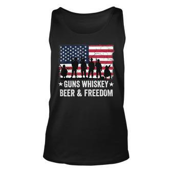 Dad Grandpa Veteran Us Flag Guns Whiskey Beer Freedom T-Shirt Unisex Tank Top - Monsterry