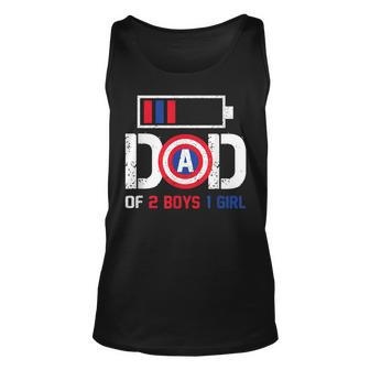 Dad Of 2 Boys 1 Girl Battery Usa Flag Father Day 4Th Of July Unisex Tank Top - Seseable