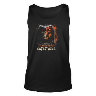 I Didnt From Heaven I Clawed My Way Out Of Hell Flaming Skull Tank Top | Mazezy