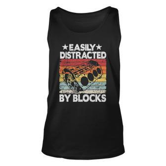 Easily Distracted By Blocks Racing Car Parts Funny Mechanic Unisex Tank Top | Mazezy