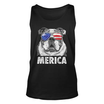 English Bulldog 4Th Of July Merica Men Usa Flag Unisex Tank Top | Mazezy