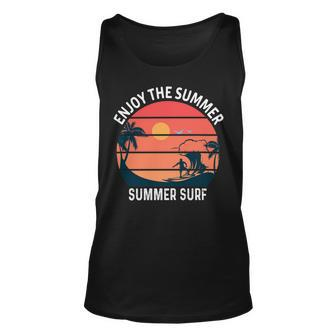 Enjoy The Summer Sunset Waves Summer Surf Shirt Design Unisex Tank Top - Monsterry