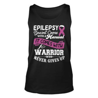 Epilepsy Doesnt Come With A Manual It Comes With A Warrior Who Never Gives Up Purple Ribbon Epilepsy Epilepsy Awareness Unisex Tank Top - Monsterry UK