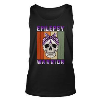 Epilepsy Warrior Skull Women Vintage Purple Ribbon Epilepsy Epilepsy Awareness Unisex Tank Top | Favorety