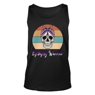 Epilepsy Warrior Skull Women Vintage Purple Ribbon Epilepsy Epilepsy Awareness V2 Unisex Tank Top | Favorety AU