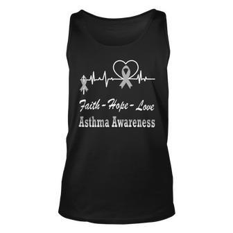 Faith Hope Love Asthma Awareness Heartbeat Christian Cross Grey Ribbon Asthma Asthma Awareness Unisex Tank Top - Monsterry CA
