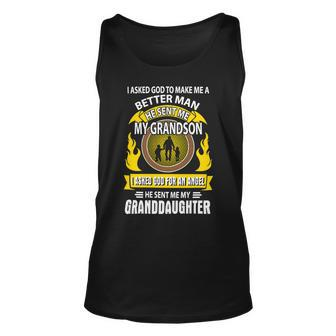 Father Grandpa I Asked God To Make Me A Better Man He Sent Me My Grandson Family Dad Unisex Tank Top - Monsterry