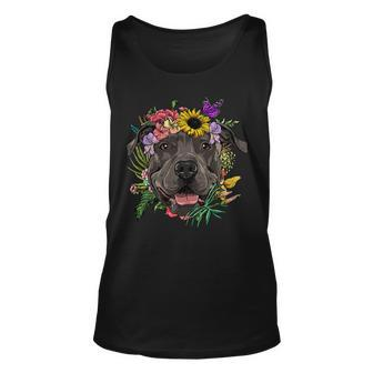 Floral Pit Bull Dog Spring Nature Dog Lovers T-Shirt Unisex Tank Top - Seseable