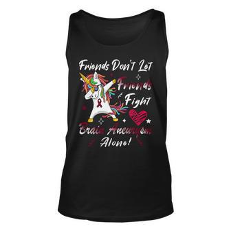 Friends Dont Let Friends Fight Brain Aneurysm Alone Unicorn Burgundy Ribbon Brain Aneurysm Bpd Brain Aneurysm V2 Unisex Tank Top | Favorety DE