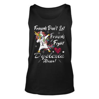 Friends Dont Let Friends Fight Dyslexia Alone Unicorn Grey Ribbon Dyslexia Dyslexia Awareness Unisex Tank Top | Favorety CA