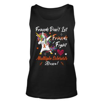 Friends Dont Let Friends Fight Multiple Sclerosis Alone Unicorn Orange Ribbon Multiple Sclerosis Multiple Sclerosis Awareness Unisex Tank Top - Monsterry