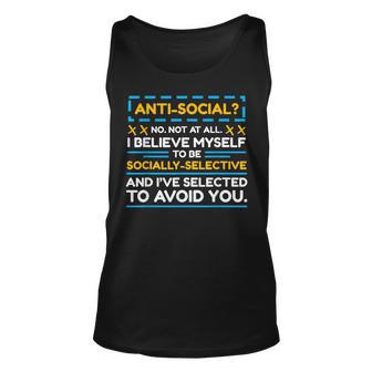 Funny Anti Social Personality Sarcastic Introvert Unisex Tank Top - Thegiftio UK