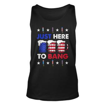 Funny Beer Us Flag 4Th Of July Im Just Here To Bang Unisex Tank Top - Seseable