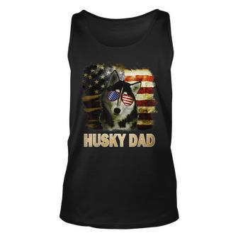 Funny Best Husky Dad Ever American Flag 4Th Of July Vintage Unisex Tank Top - Seseable
