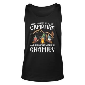Funny Camping Gnome Hangout With My Gnomies Campfire Unisex Tank Top | Mazezy